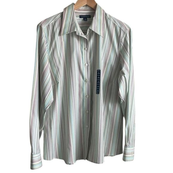 Lands End Women Top 16W Colorful Striped Button Up Preppy Officewear Travel NEW - Picture 1 of 12